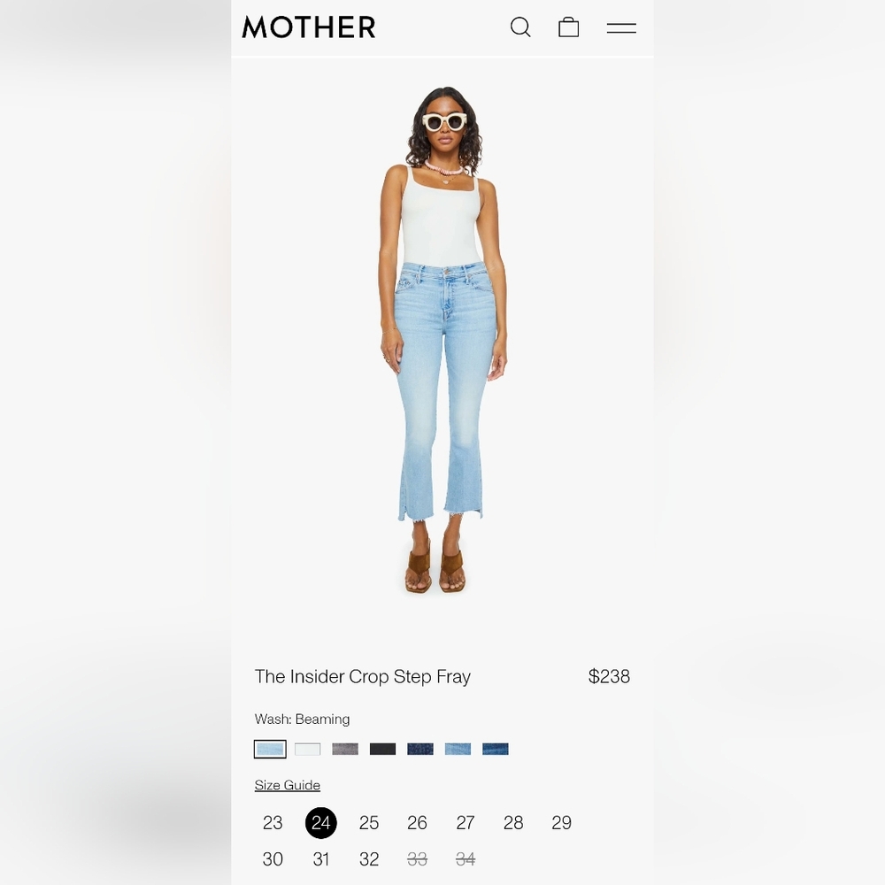 Mother Jeans The Insider Crop Step Fray Jeans Sz 24